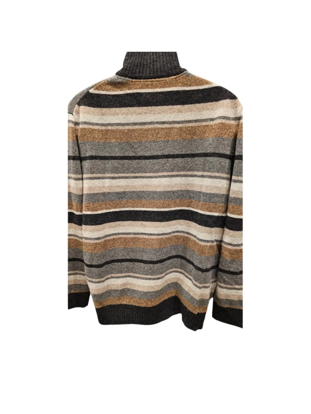 Vintage 100% lambswool Striped Quarter Zip Sweater L Cream Rustic Cabin grandpa
